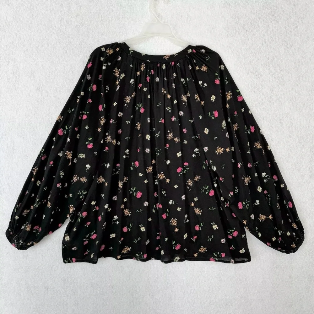 Old Navy Blouse Top Womens XL Black Multicolored Floral Poet Oversized Relax - Picture 7 of 15